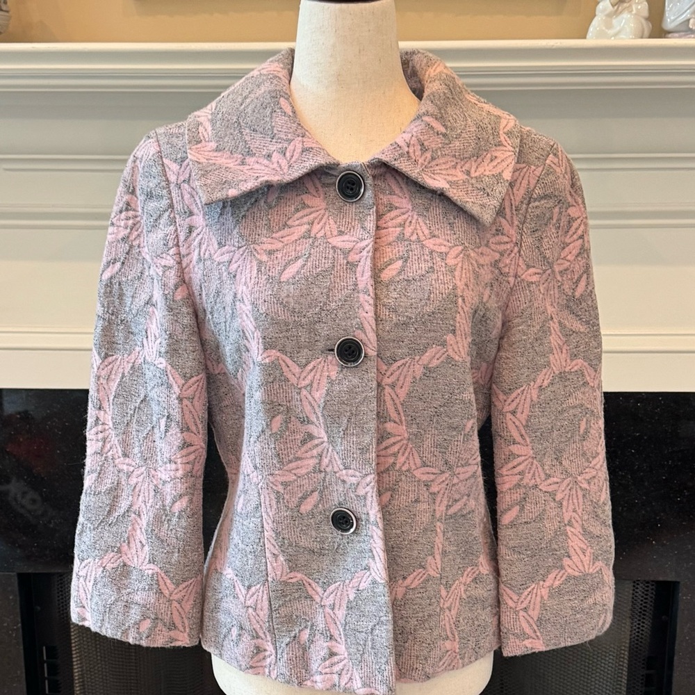 Doncaster Wool Silk Blend Floral Jacquard Jacket | Size 10
